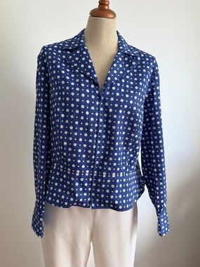 Jones New York Signature -  Blue & White Polka Dots Crop Jacket